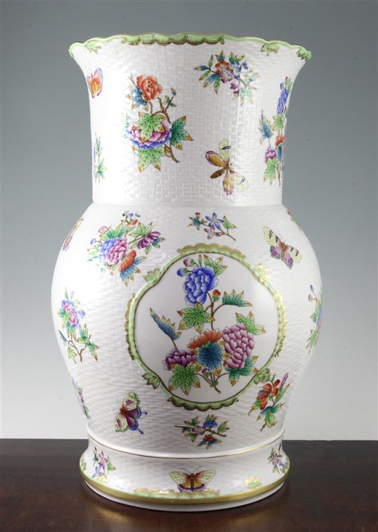 A large Herend Queen Victoria pattern ozier-moulded vase, 20th century, 45cm